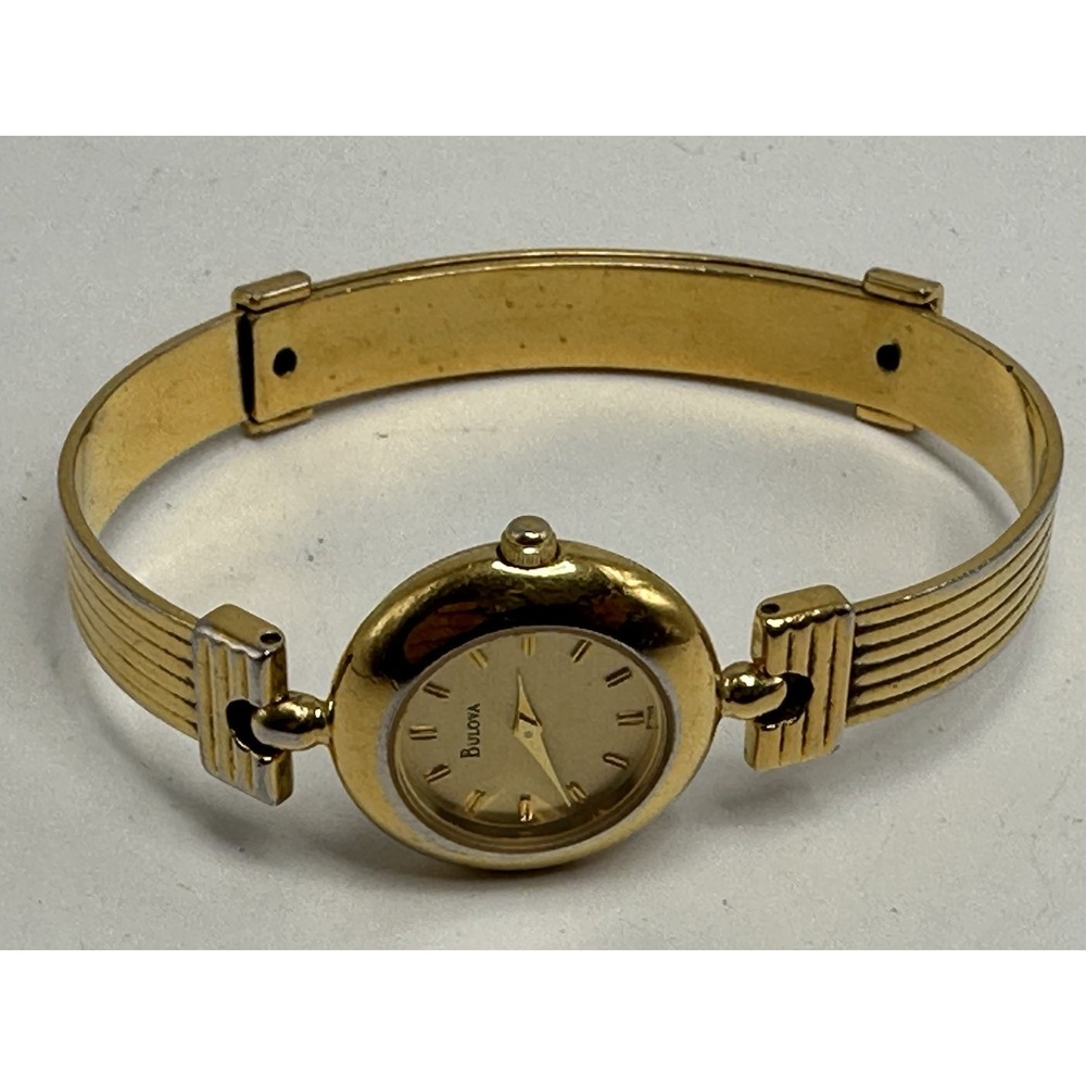 Bulova 97T05 Ladies Cuff Watch T7 1997 New Battery‎ 22MM 6.5" Gold Tone J48
